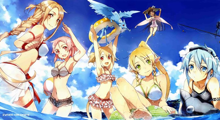 Characters from Sword Art Online at the beach