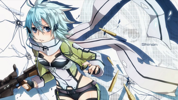 Sinon from Sword Art Online with a sniper rifle