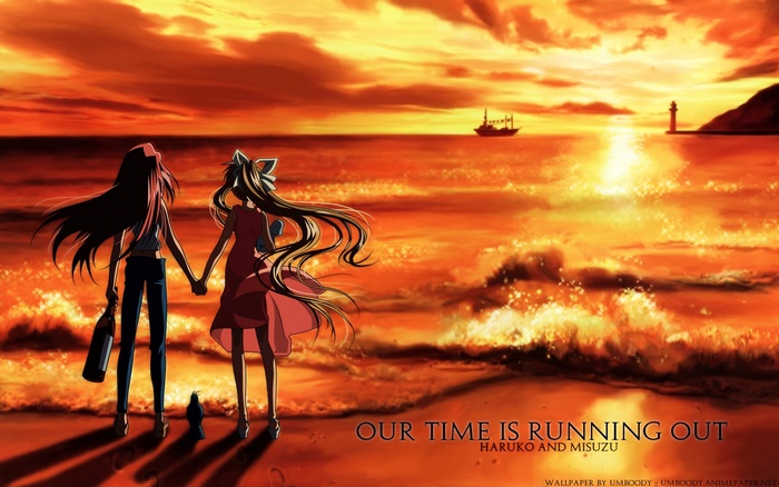 Haruko and Misuzu on a Beach at Sunset
