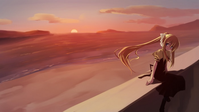 Misuzu Kamio at sunset by the sea