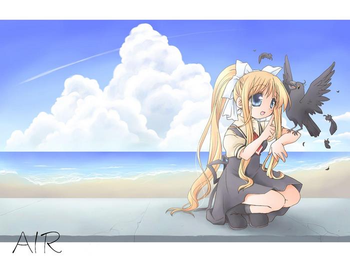 Misuzu Kamio from AIR with a crow on the beach