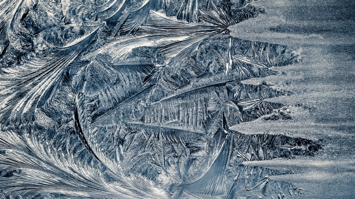Close-up of frost patterns on a surface