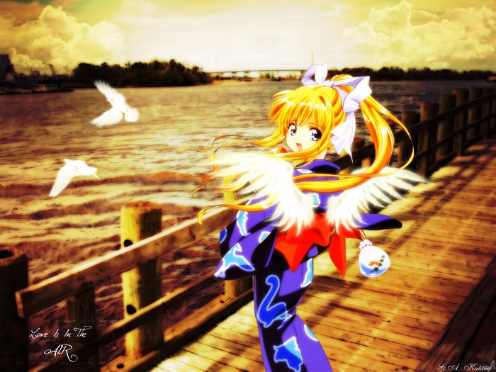 Misuzu Kamio with Wings and Birds on a Pier