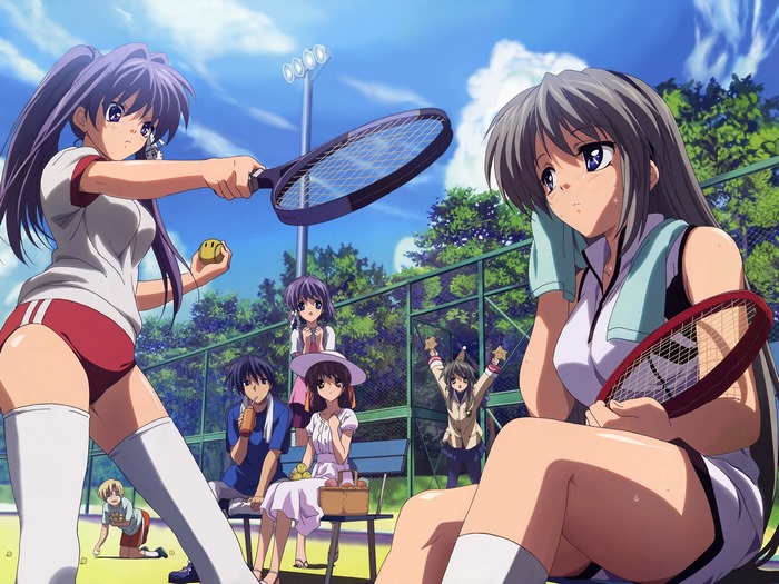 Kyou Fujibayashi and friends playing tennis