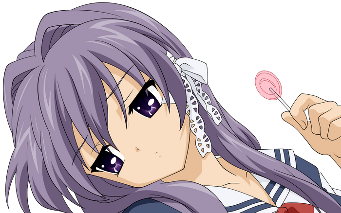 Kyou Fujibayashi from Clannad holding a lollipop