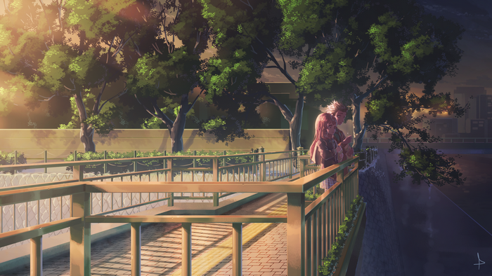 Shouko Nishimiya on a bridge at sunset
