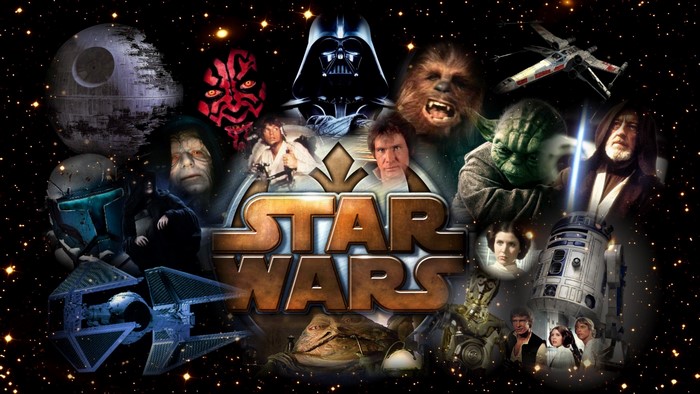 Star Wars characters and ships collage