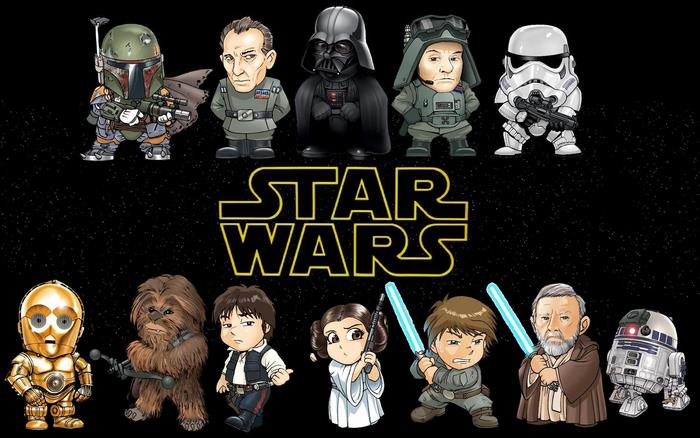 Star Wars characters with Darth Vader and Stormtrooper