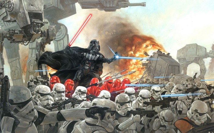 Darth Vader and Stormtroopers in battle