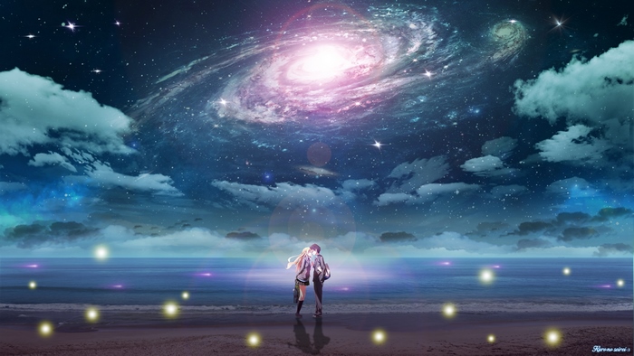 Couple under a galaxy and starry sky