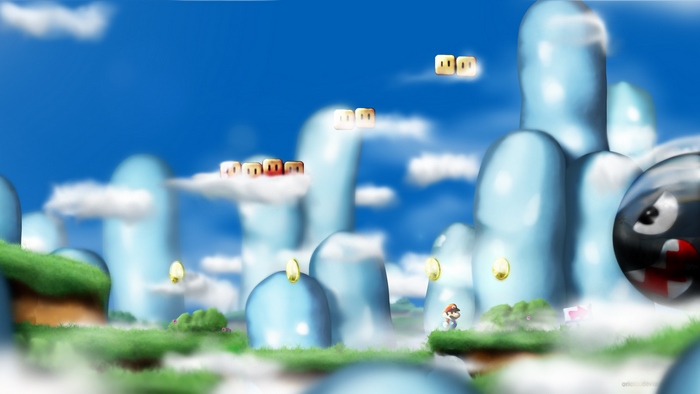 Mario from Super Mario Bros. in a sky level
