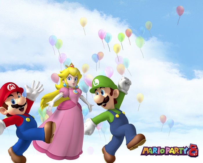 Mario and Luigi from Mario Party 8 with Princess Peach