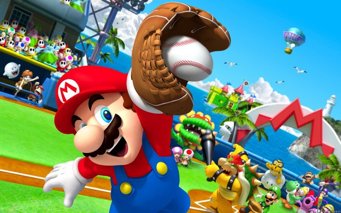 Mario from Mario series playing baseball