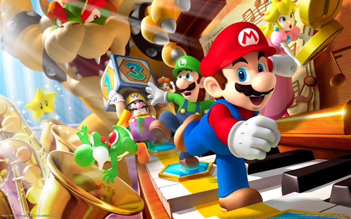 Mario and friends in a musical scene