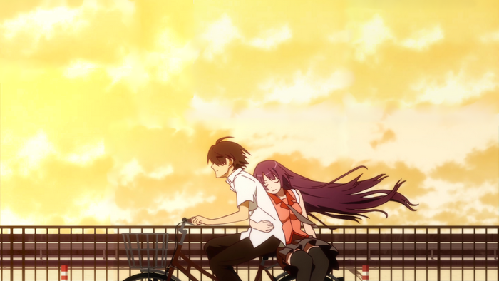 Hitagi Senjougahara on a bicycle
