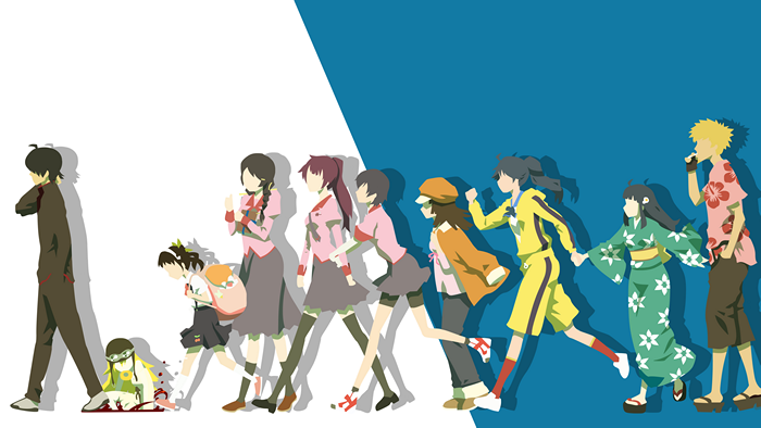 Characters from Monogatari Series walking