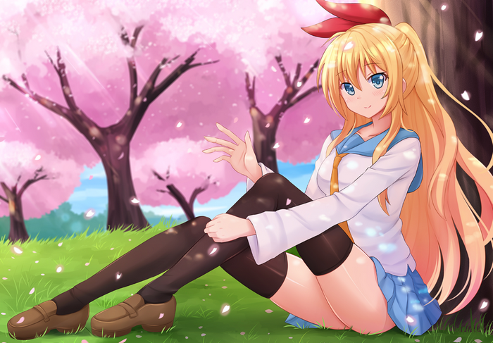 Chitoge Kirisaki Relaxing Under Cherry Blossoms