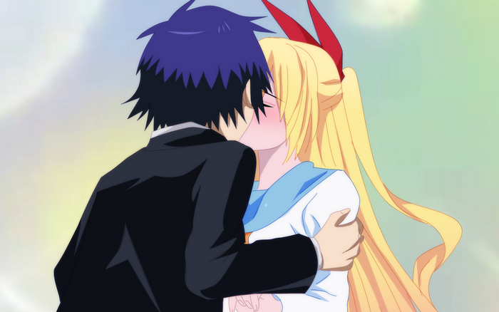 Chitoge Kirisaki kissing a boy