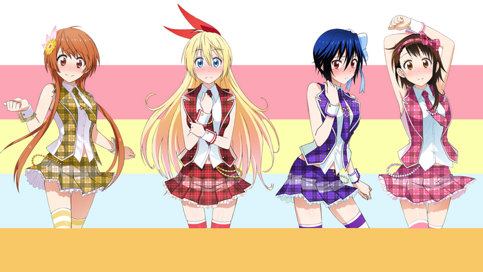 Four anime girls in school uniforms