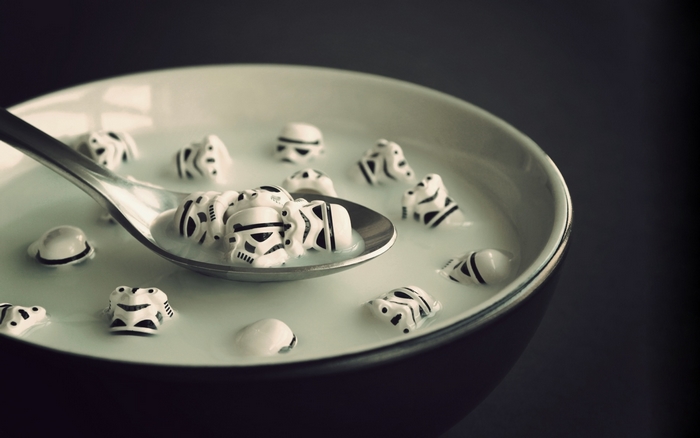 Stormtrooper cereal in a bowl of milk