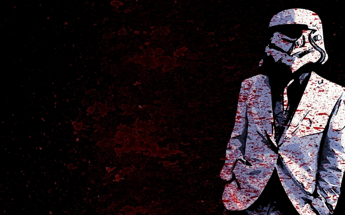 Stormtrooper in a suit splattered with blood