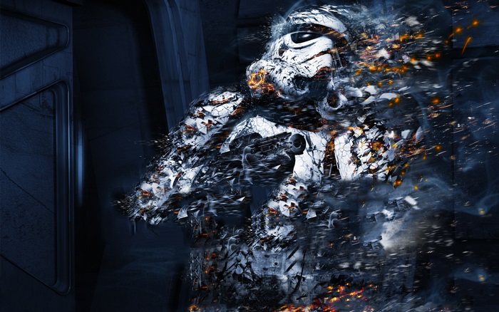 Stormtrooper from Star Wars disintegrating