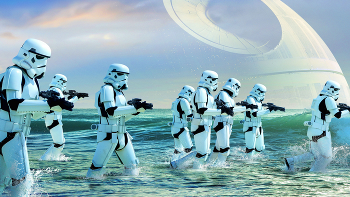 Stormtroopers in the ocean with Death Star