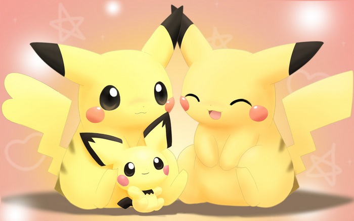 Cute Pikachu Family Sitting Together