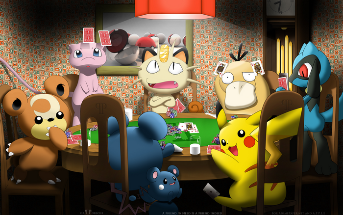 Pikachu Playing Poker in a Retro Room
