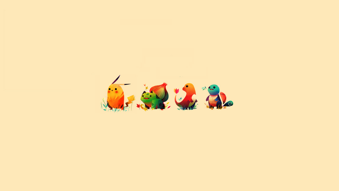 Pikachu, Bulbasaur, Charmander, and Squirtle from Pokemon