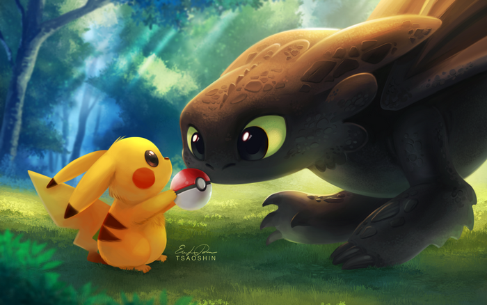 Pikachu Offering Pokeball to Toothless