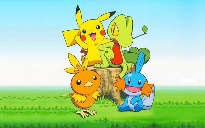 Pikachu, Treecko, Torchic, and Mudkip from Pokémon