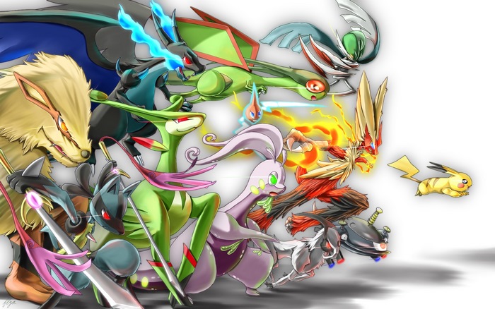 Pokemon characters in battle formation