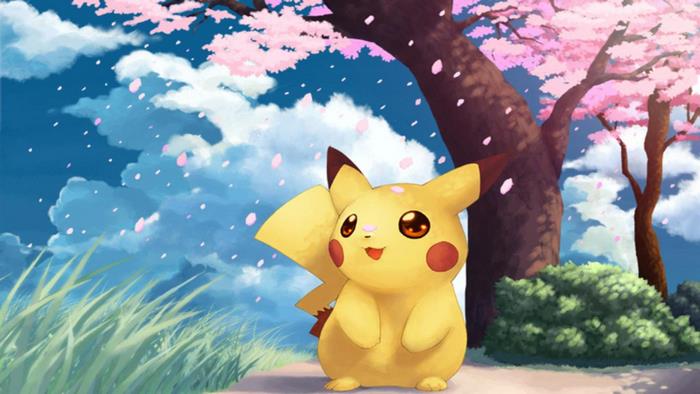 Pikachu under Cherry Blossom Tree