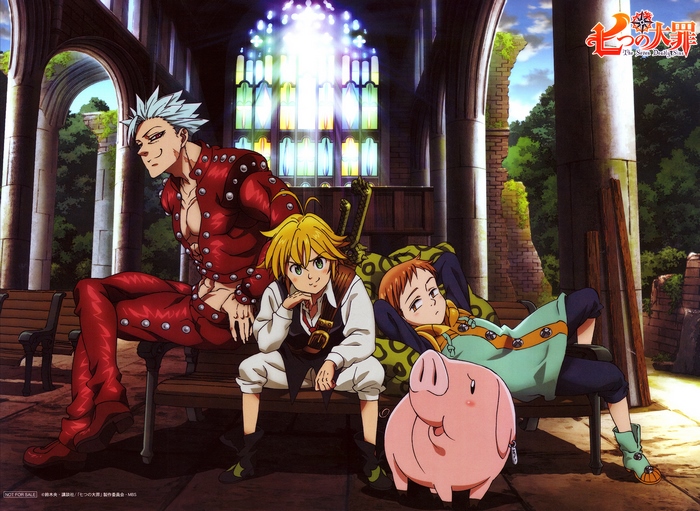 Meliodas, Ban, King, and Hawk from The Seven Deadly Sins