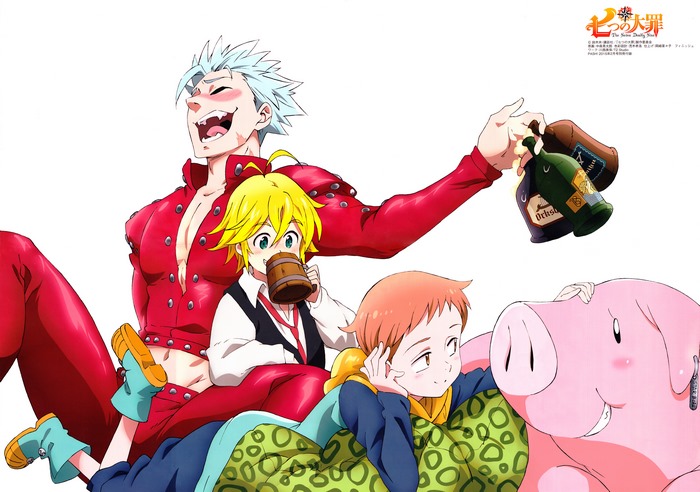 Ban, Meliodas, King, and Hawk from The Seven Deadly Sins