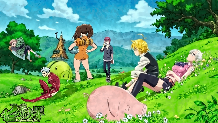 The Seven Deadly Sins characters in a grassy field