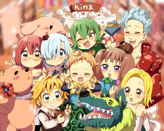 The Seven Deadly Sins characters celebrating King's birthday