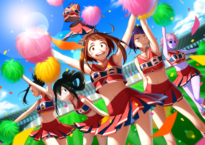 Ochaco Uraraka and friends as cheerleaders