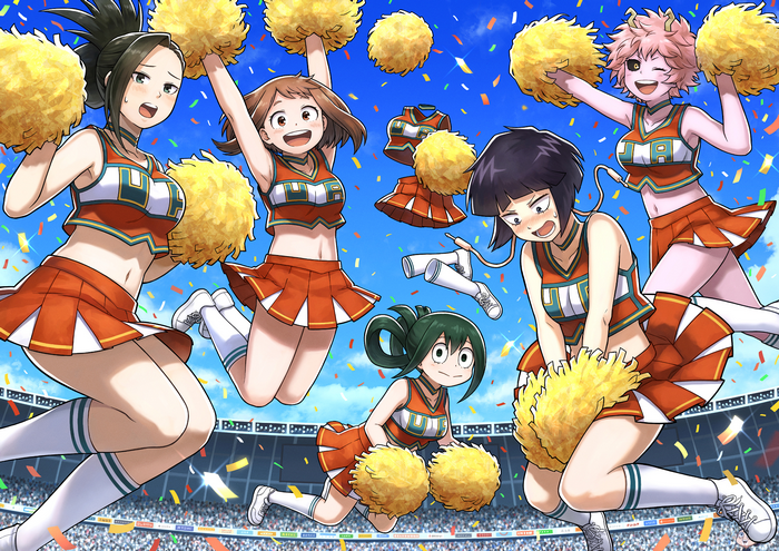 Cheerleaders from My Hero Academia at a stadium