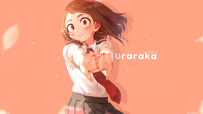 Ochaco Uraraka Smiling Stretching Hands Warm Orange Light
