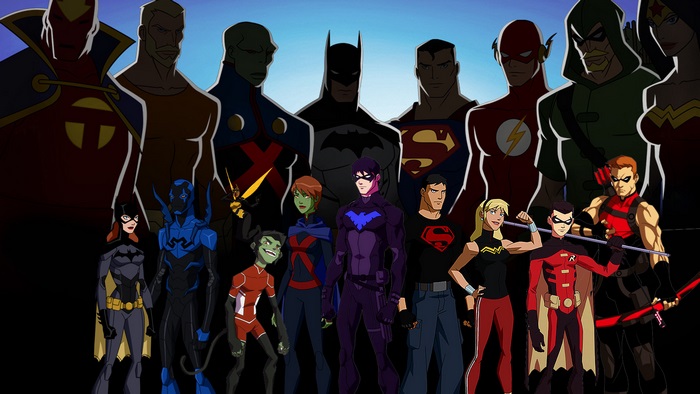 Young Justice characters with Justice League