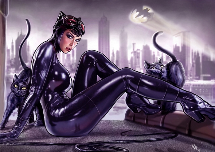 Catwoman with cats in Gotham City