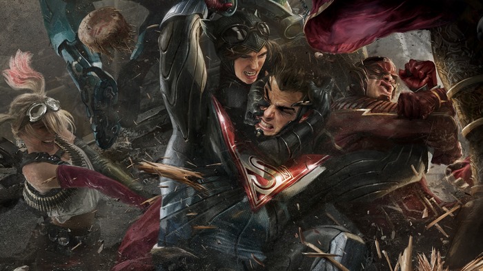 Catwoman and Flash fighting Superman