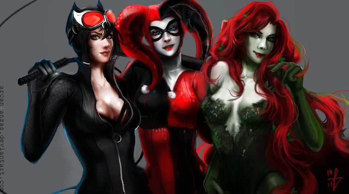 Catwoman, Harley Quinn, and Poison Ivy