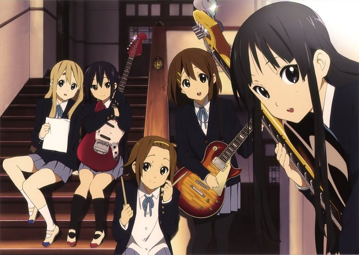 K-On! Mio Akiyama and friends with guitars