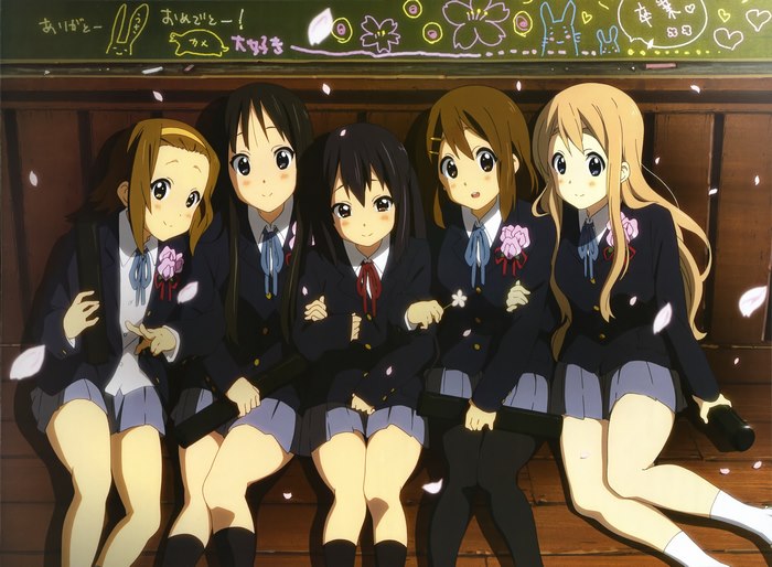 The "K-On!" characters sitting together