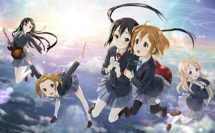 K-On! characters flying in the sky