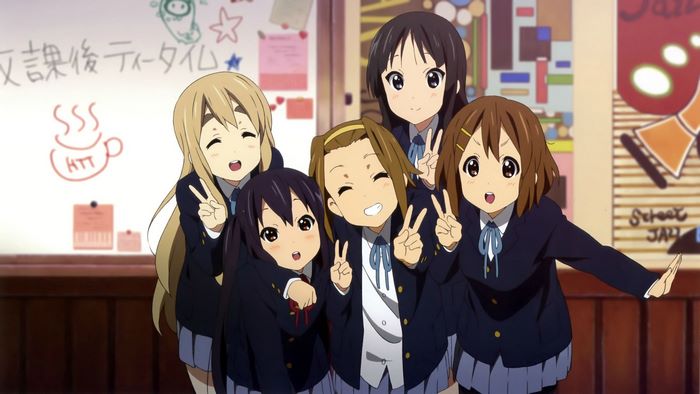 K-On! characters posing for a photo