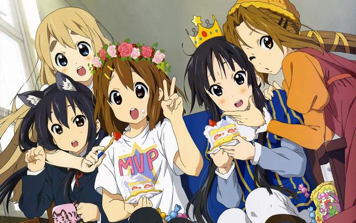 K-On! characters celebrating with cake